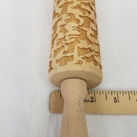Wooden Rolling Pin Dog Motif Laser Etched Beautiful Baking Springerle Cookie - Picture 8 of 8